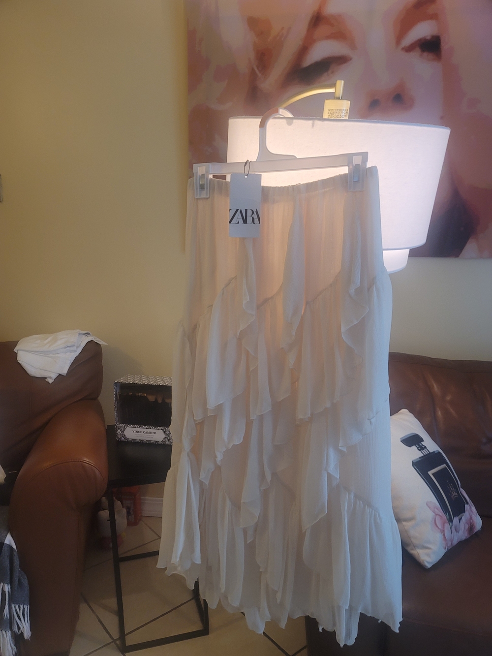 Zara Cream Layered Ruffle Midi Skirt